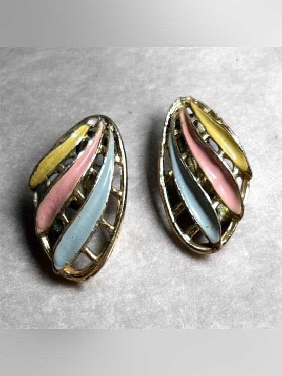 Jewelry - Vintage Pastel Enamel Earrings - Multicolor